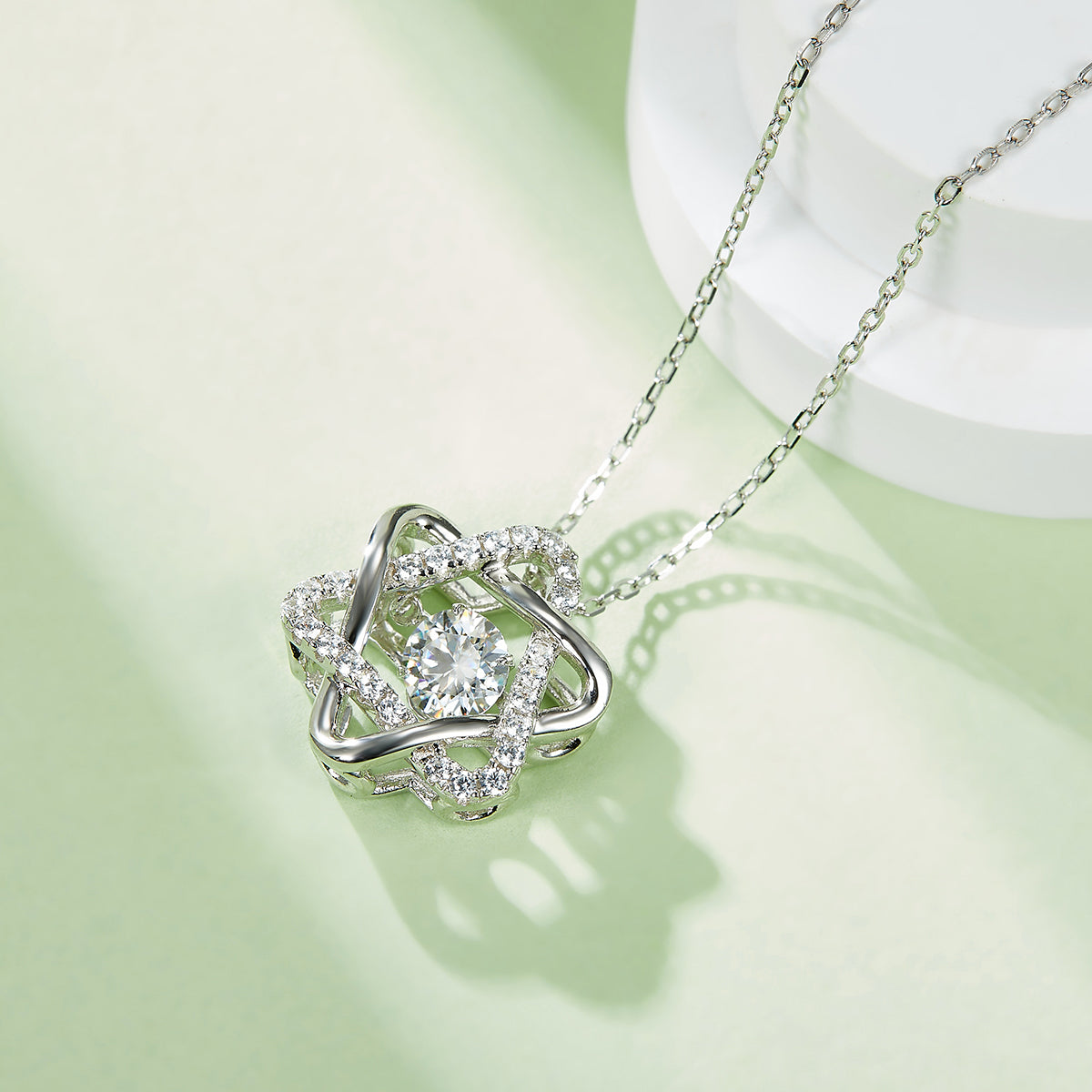 0.5 CT D Color Dancing Hexagram Moissanite Necklace in White Gold Plated Sterling Silver#5