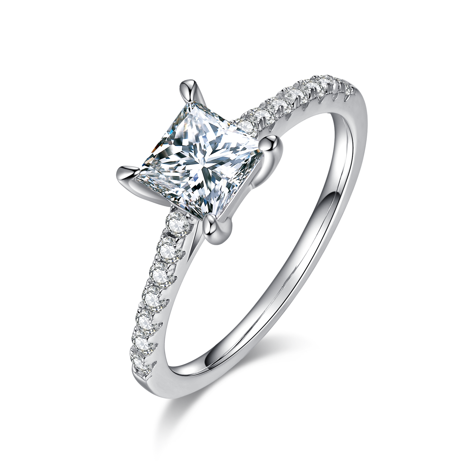 1.0 CT D Color Princess Cut Moissanite Pave Custom Ring in White Gold Plated Sterling Silver#7