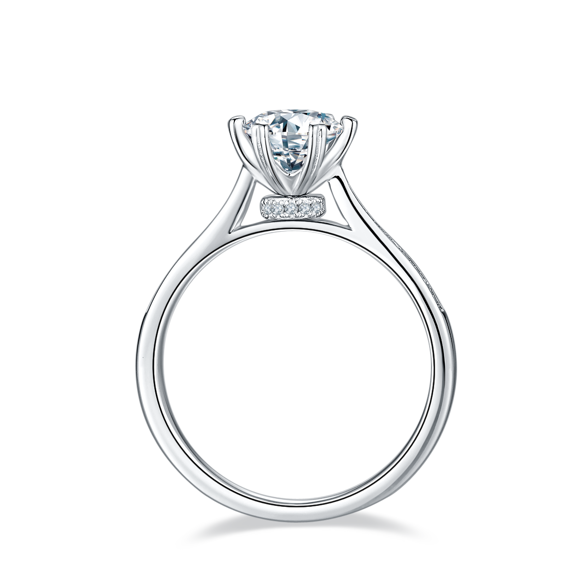 1.0 CT D Color Moissanite Pave Spinning Fortune Straight Shank Ring in White Gold Plated Sterling Silver#6