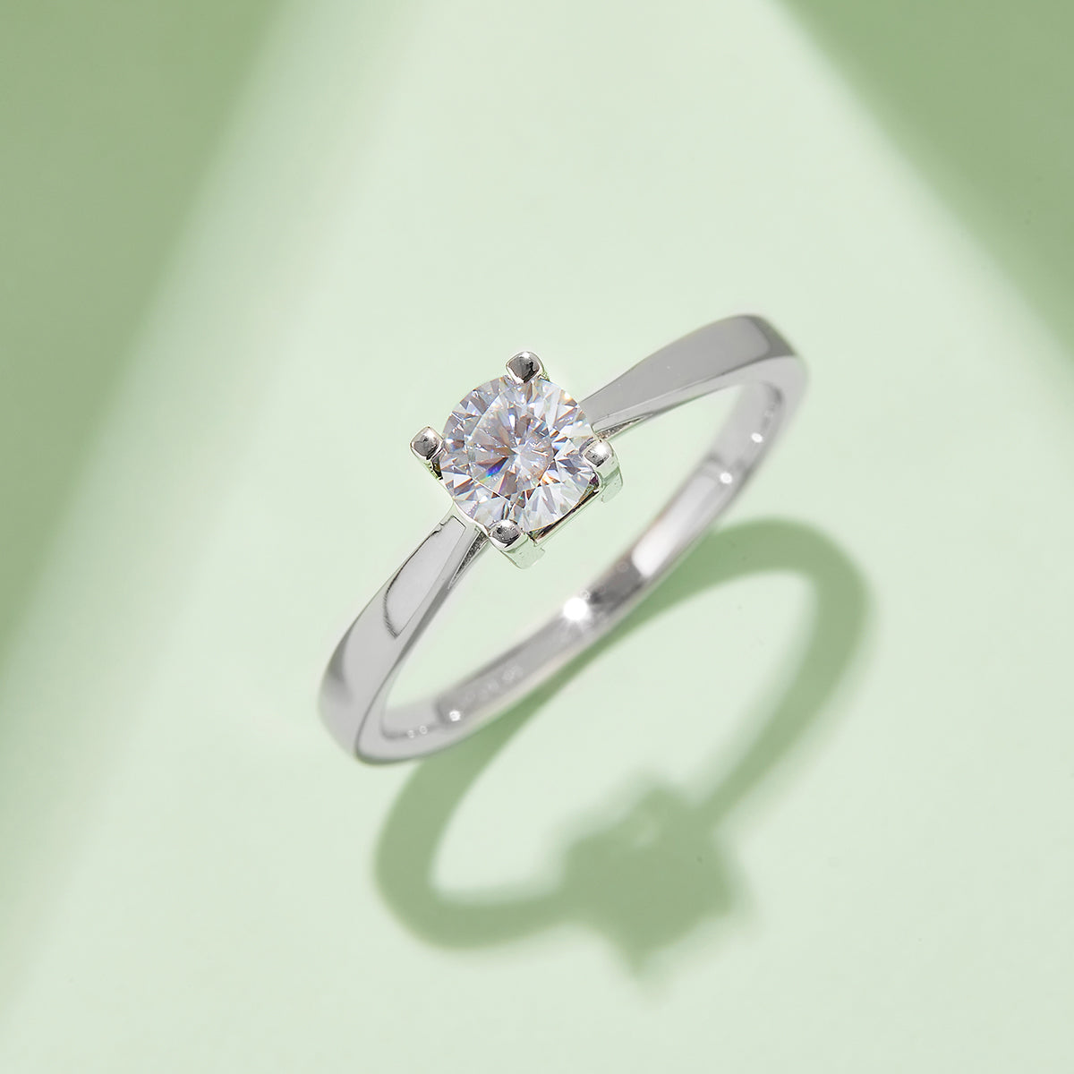0.5 CT D Color Moissanite Classic Luxury Letter Straight Shank Ring in White Gold Plated Sterling Silver#7