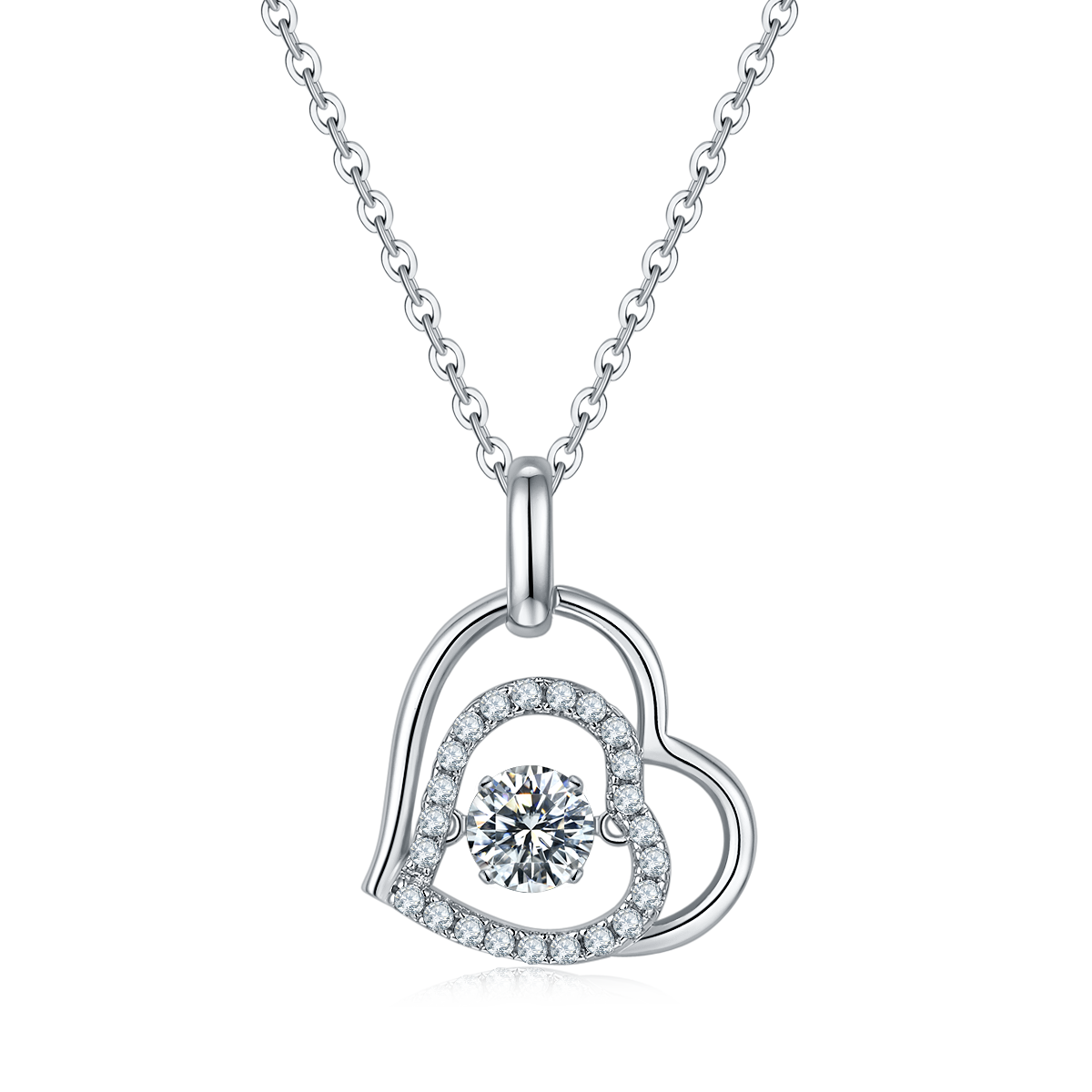 0.5 CT D Color Dancing Welcoming Heart Moissanite Necklace in White Gold Plated Sterling Silver#2
