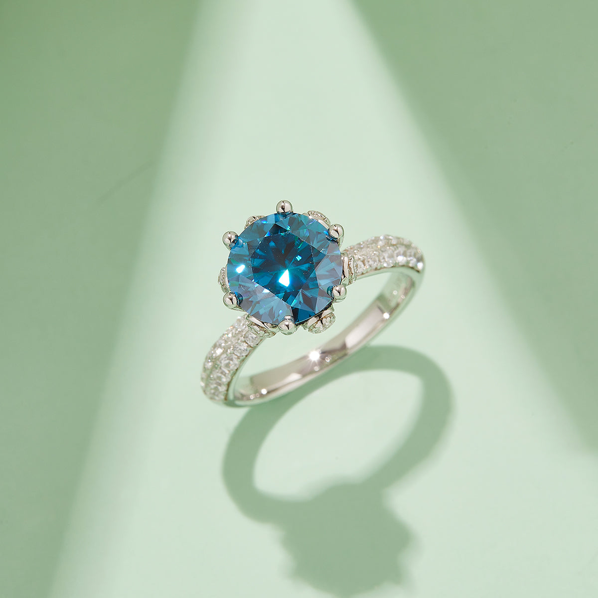 3.0 CT D Color Moissanite Flora Halo Straight Shank Custom Ring in White Gold Plated Sterling Silver#10