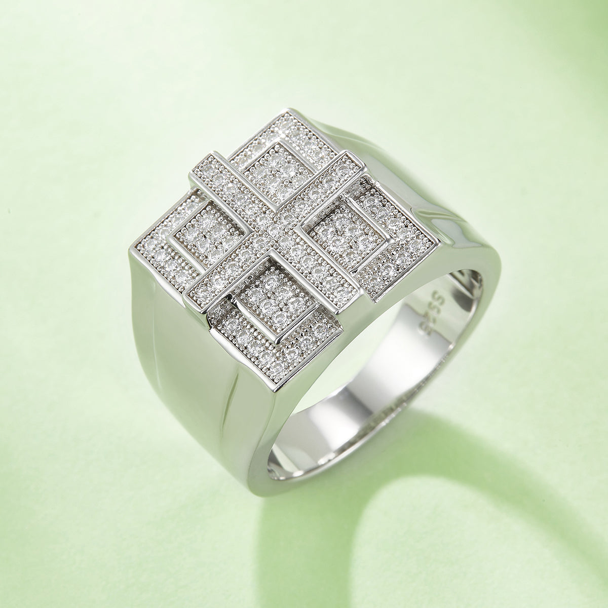 0.53 CT D Color Moissanite Melee Halo Men's Band in White Gold Plated Sterling Silver#4