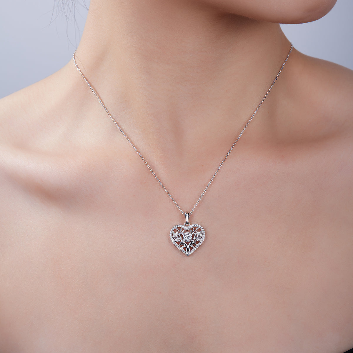 0.78 CT D Color Moissanite Melee Tree of Life Heart Pendant in Sterling Silver#10