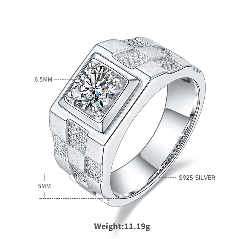 1.0 CT D Color Moissanite Wealth Prosperity Men's Band in White Gold Plated Sterling Silver#0