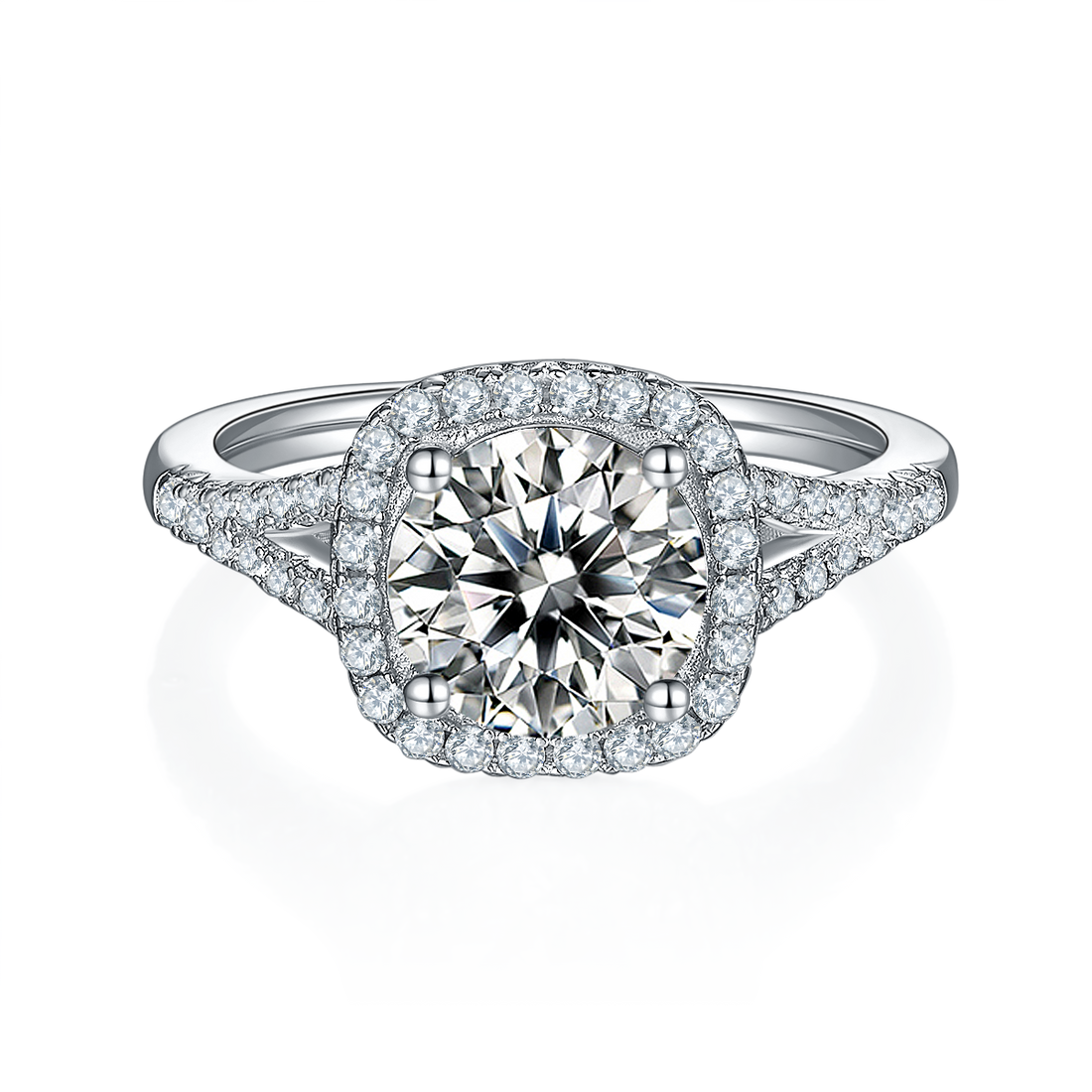 2.0 CT D Color Square Bezel Set Moissanite Split Shank Ring in White Gold Plated Sterling Silver#5