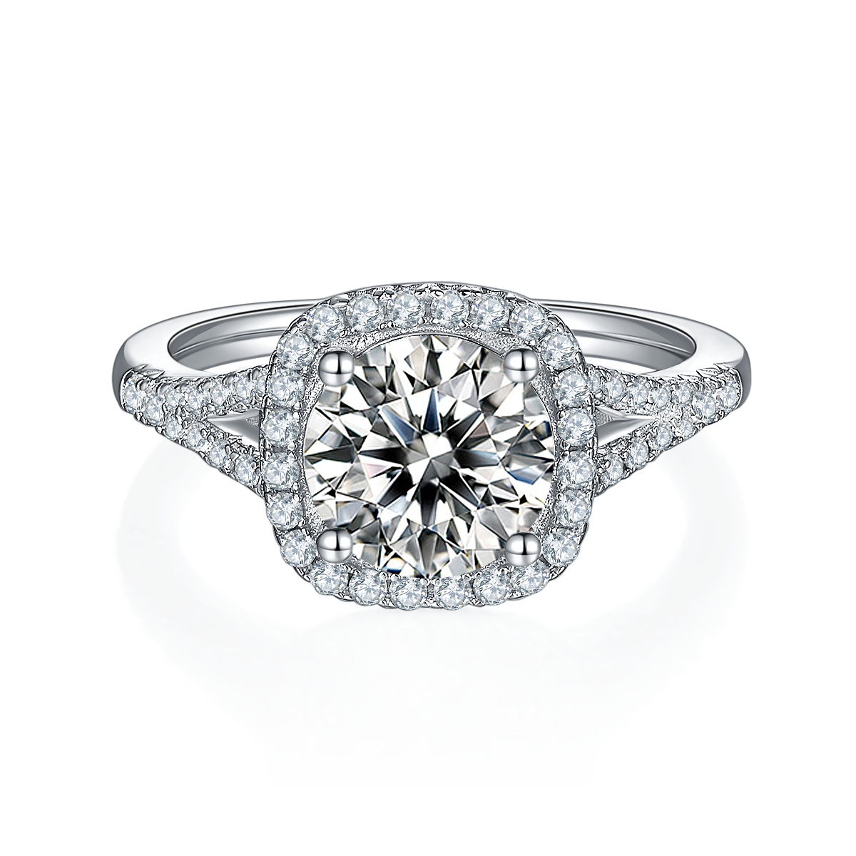 2.0 CT D Color Square Bezel Set Moissanite Split Shank Ring in White Gold Plated Sterling Silver#5