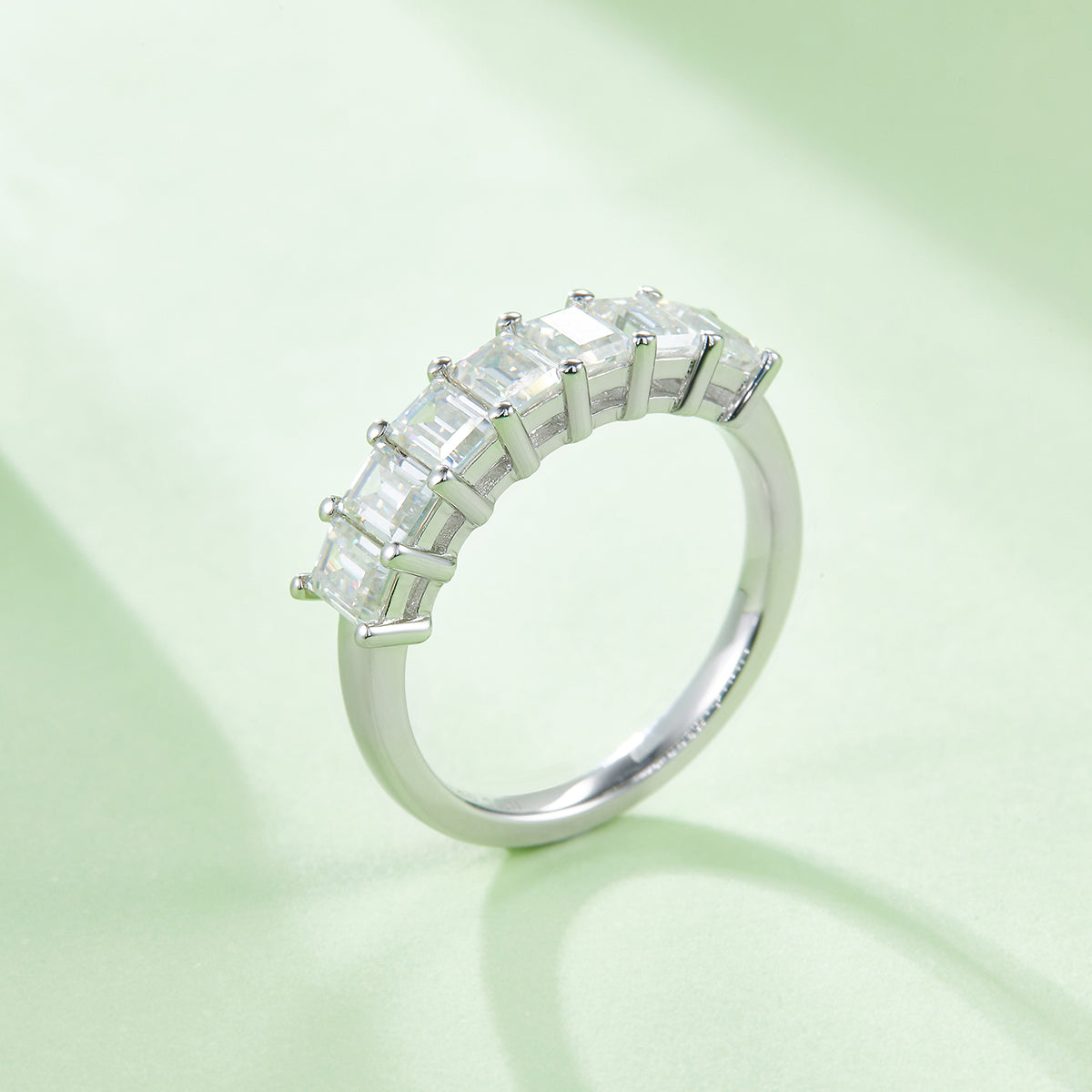 2.1 CT D Color Emerald Cut Moissanite Eternity Band in White Gold Plated Sterling Silver#6
