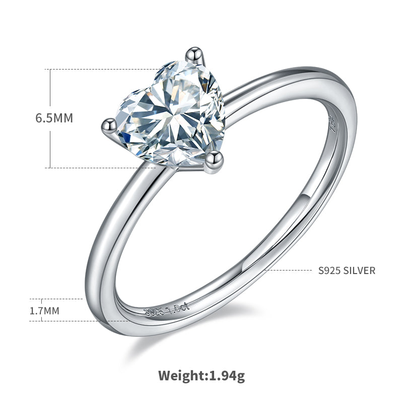 1.0 CT D Color Heart Cut Moissanite Classic Ring in White Gold Plated Sterling Silver#1