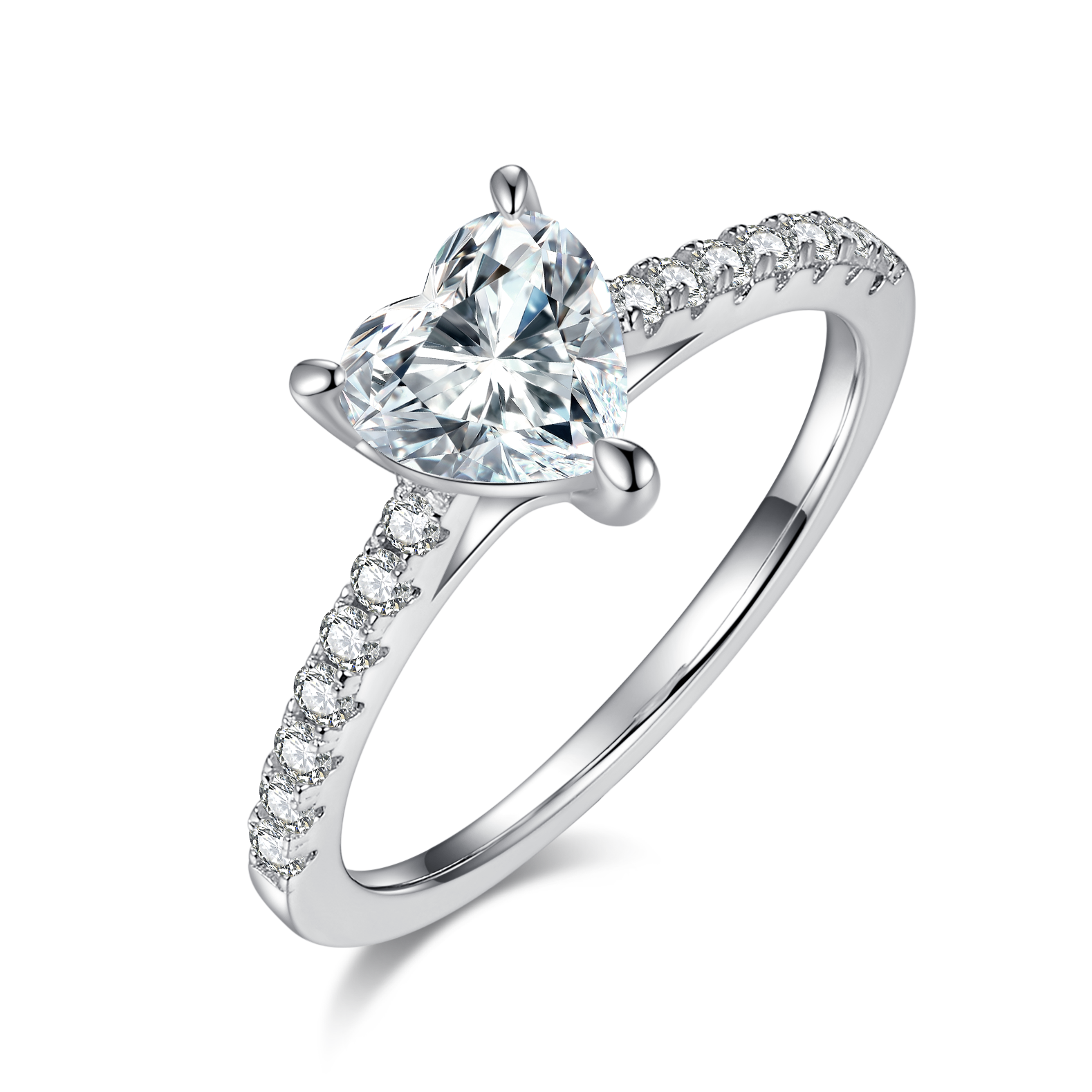 1.0 CT D Color Heart Cut Moissanite Pave Custom Ring in White Gold Plated Sterling Silver#6