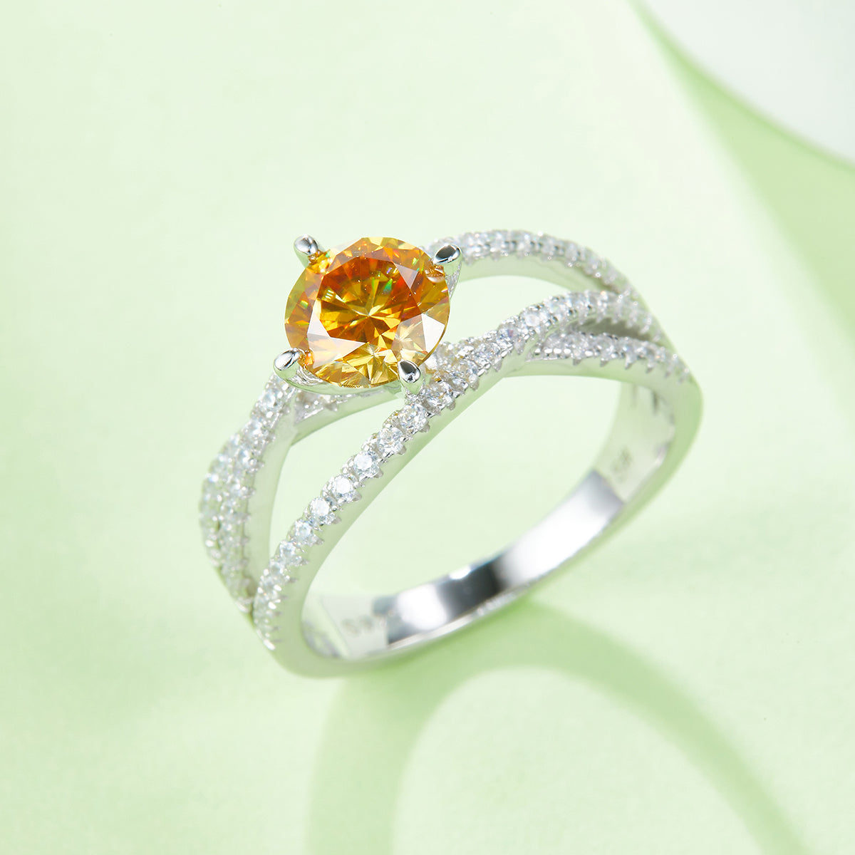 1.0 CT D Color Moissanite Past Present Future Ring in White Gold Plated Sterling Silver#9