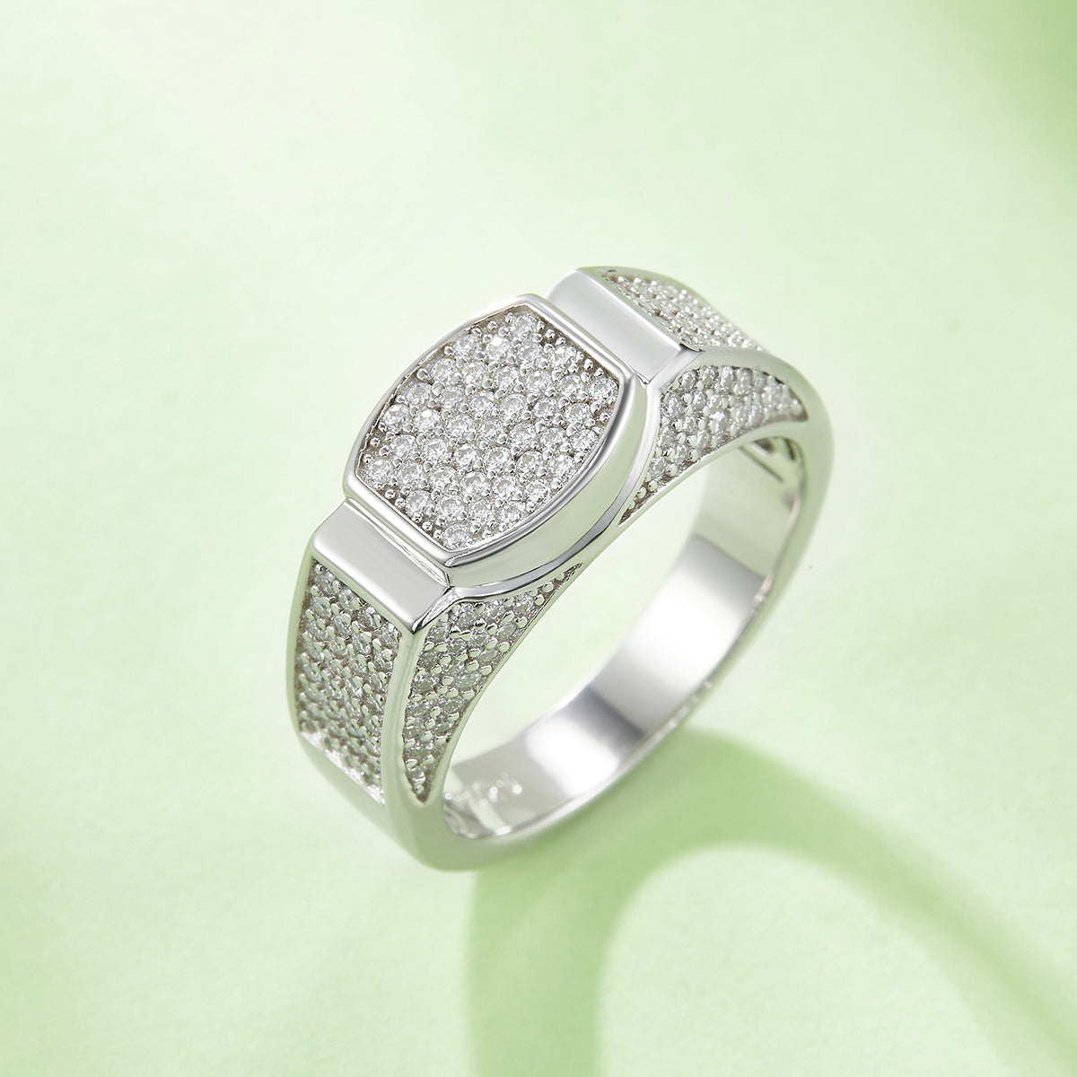 0.95 CT D Color Moissanite Melee Halo Men's Band in White Gold Plated Sterling Silver#3