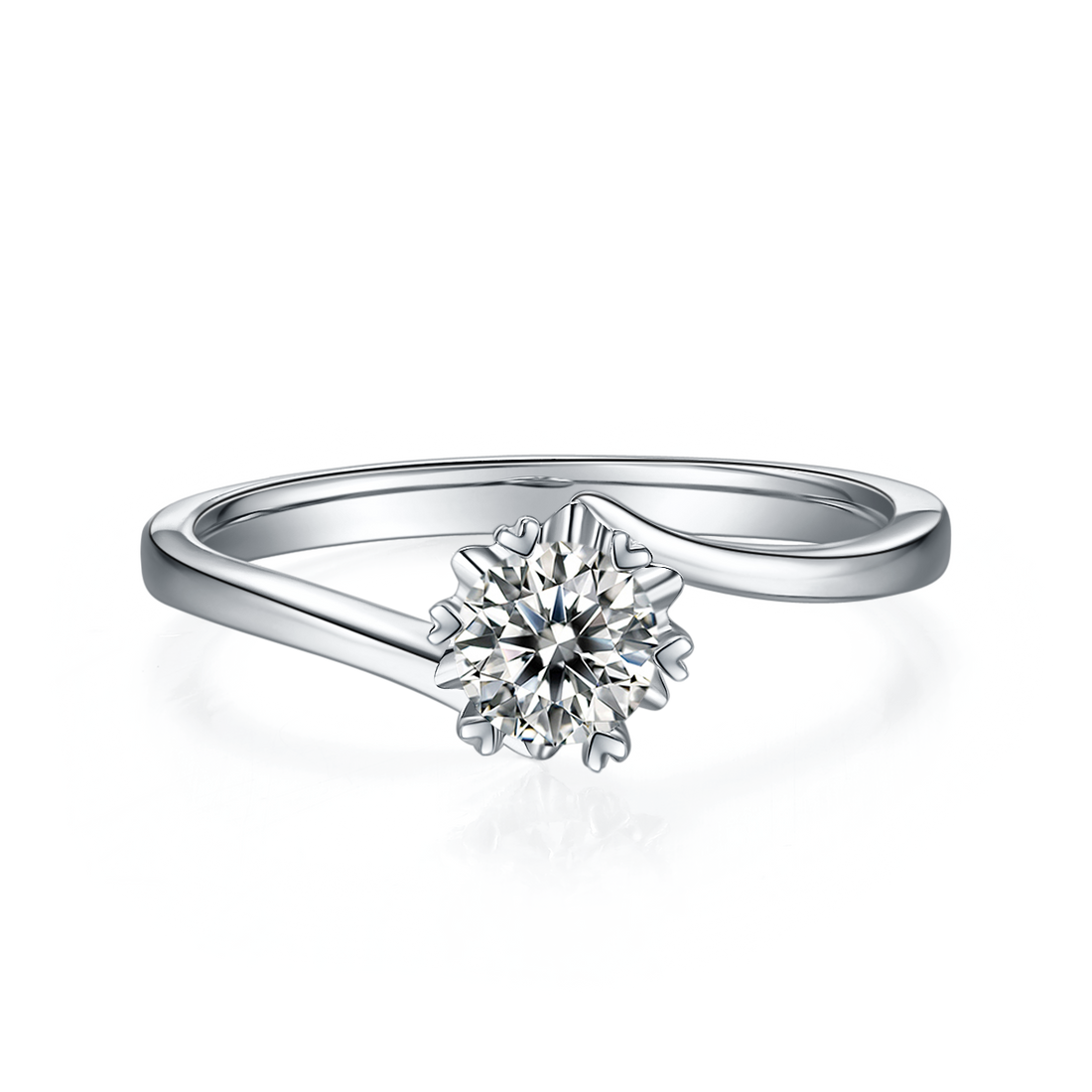 0.5 CT D Color Moissanite Classic Snowflake Twisted Shank Ring in White Gold Plated Sterling Silver#5