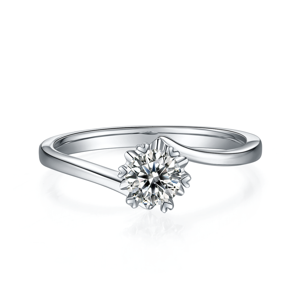 0.5 CT D Color Moissanite Classic Snowflake Twisted Shank Ring in White Gold Plated Sterling Silver#5