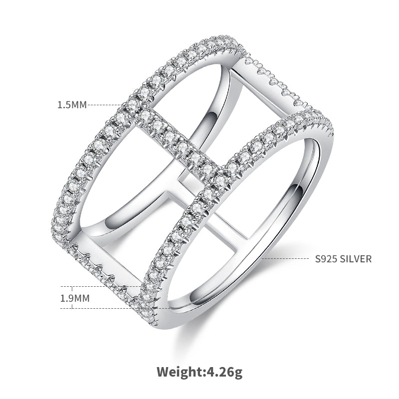 H-Shaped Moissanite Melee Ring Guard in White Gold Plated Sterling Silver#1