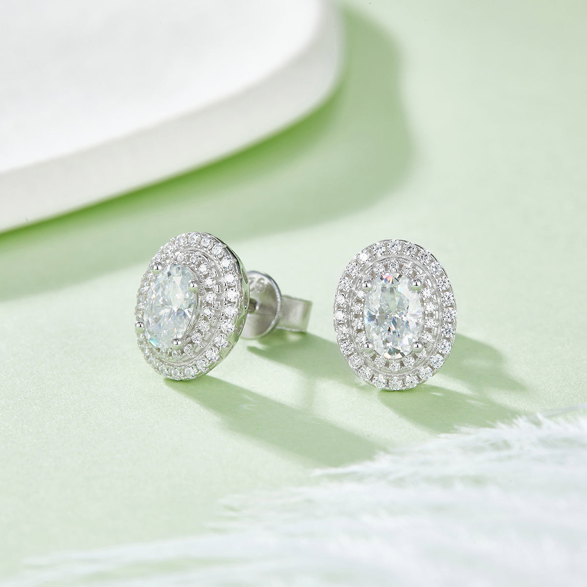 Oval Cut Moissanite Halo Pendant & Stud Earrings Set in White Gold Plated Sterling Silver#8