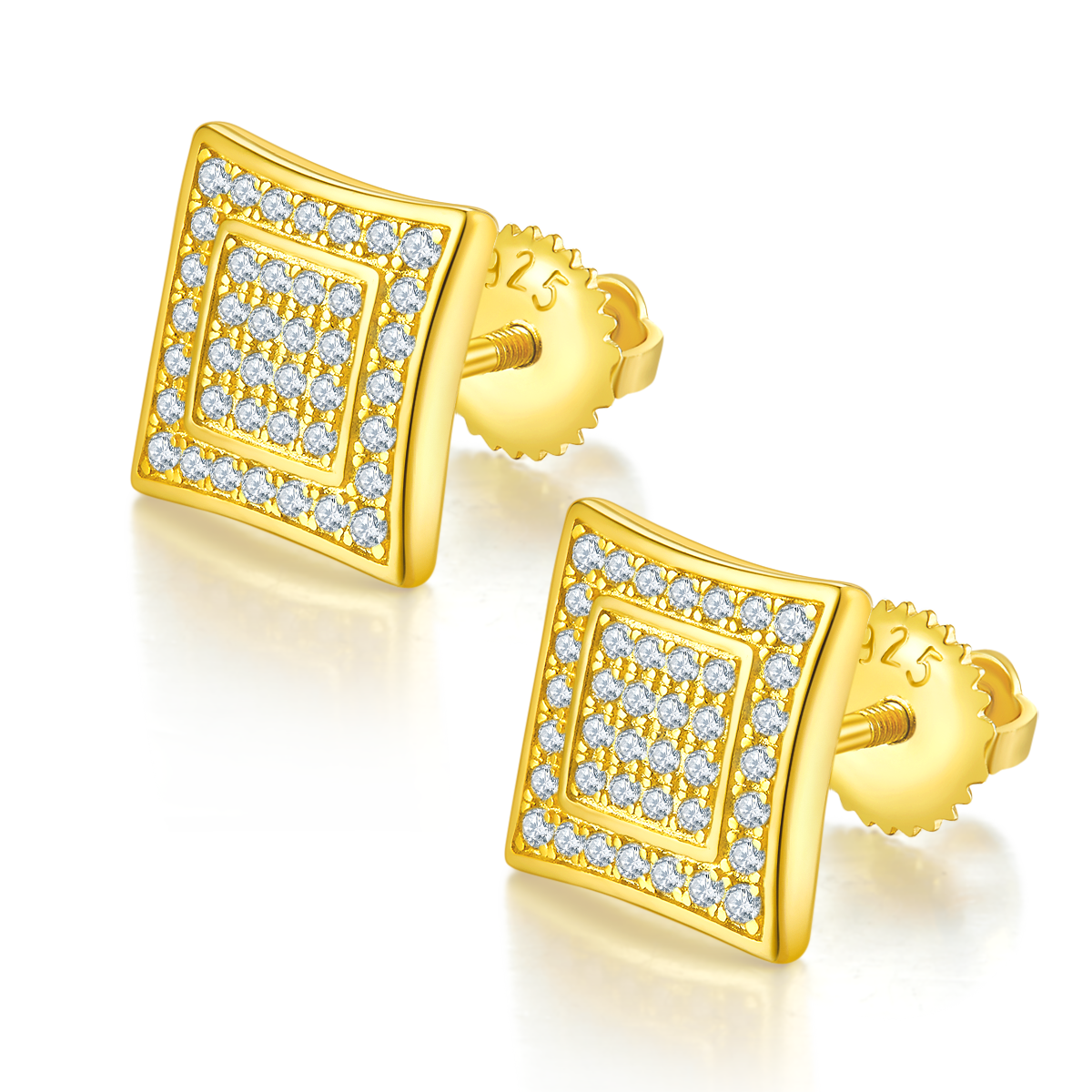 0.41 CT D Color Moissanite Melee Princess Cut Double Circle Screw Back Studs in Sterling Silver#2