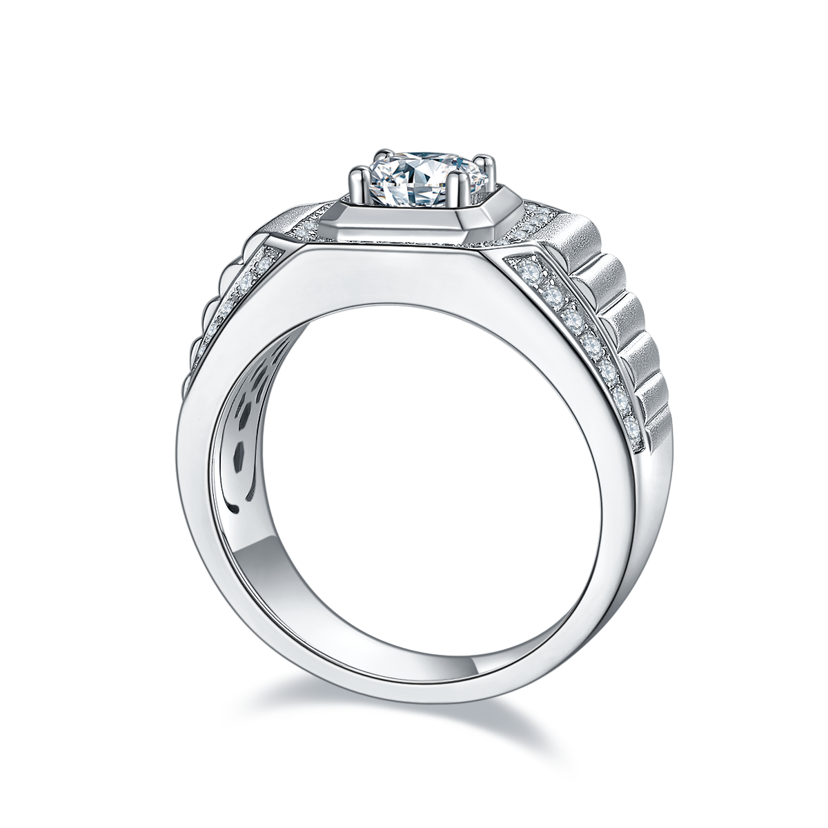 1.0 CT D Color Moissanite Classic Gentleman Men's Band in White Gold Plated Sterling Silver#6