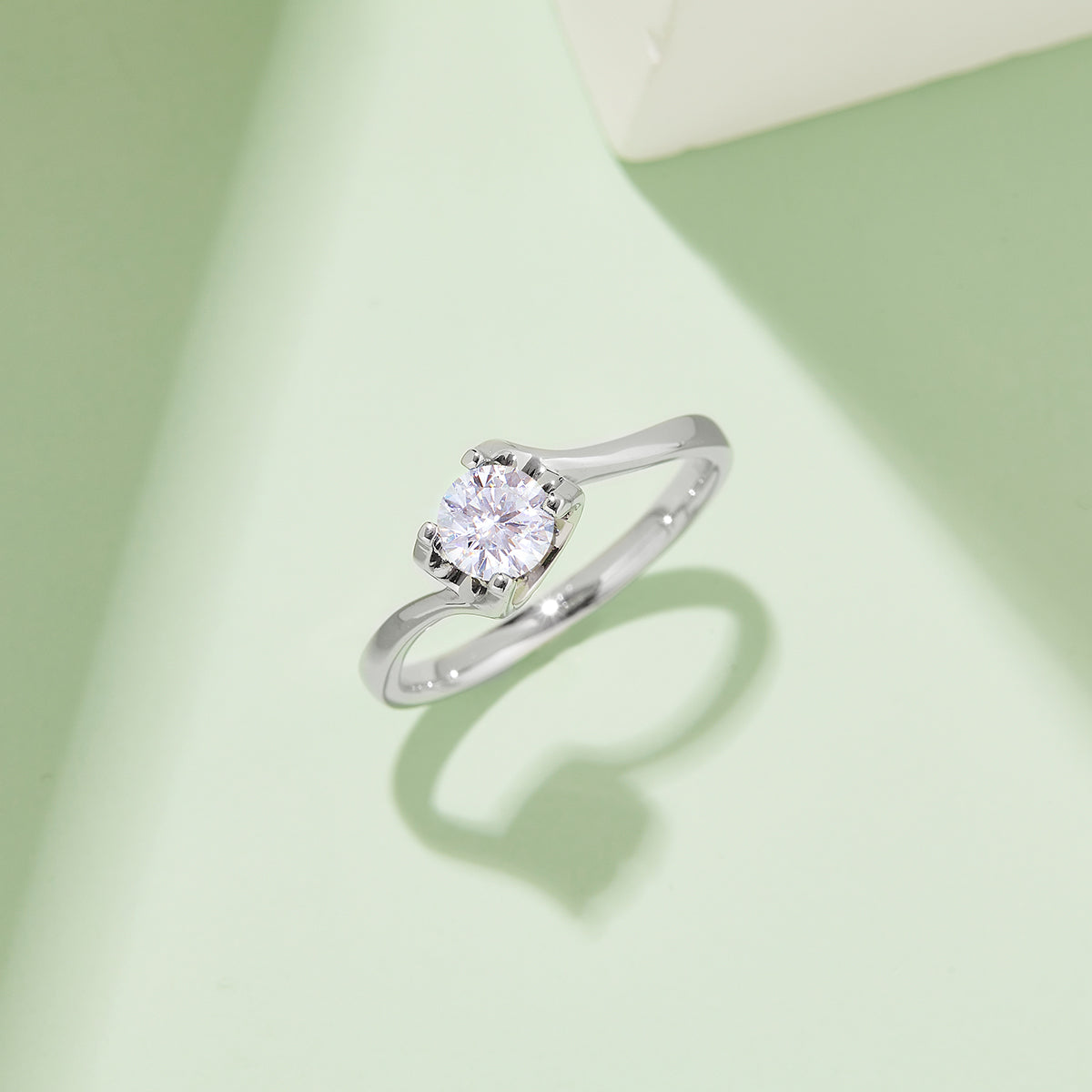 0.5 CT D Color Moissanite Peg Head Twisted Shank Ring in White Gold Plated Sterling Silver#7