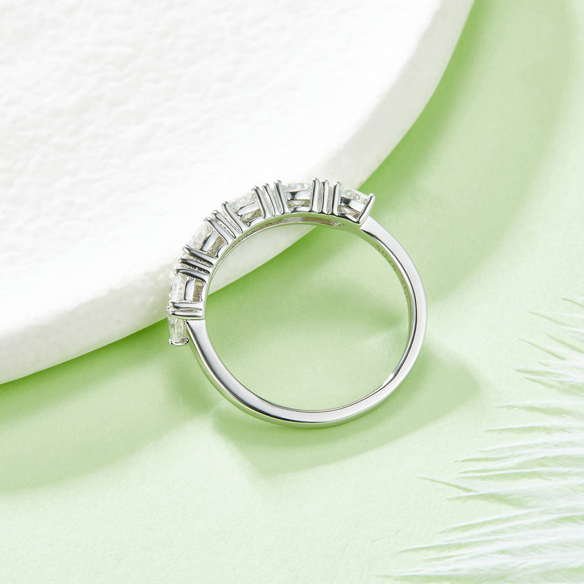 1.0 CT D Color Trillion Cut Moissanite Custom Eternity Band in White Gold Plated Sterling Silver#5