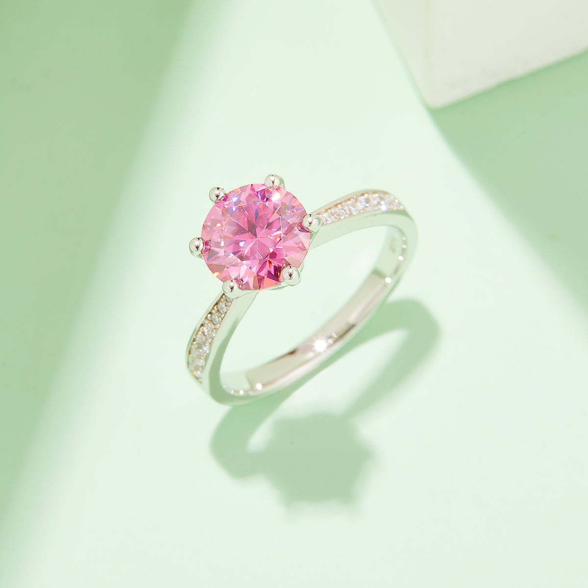 1.5 CT D Color Moissanite Pave Dancing Custom Ring in White Gold Plated Sterling Silver#8