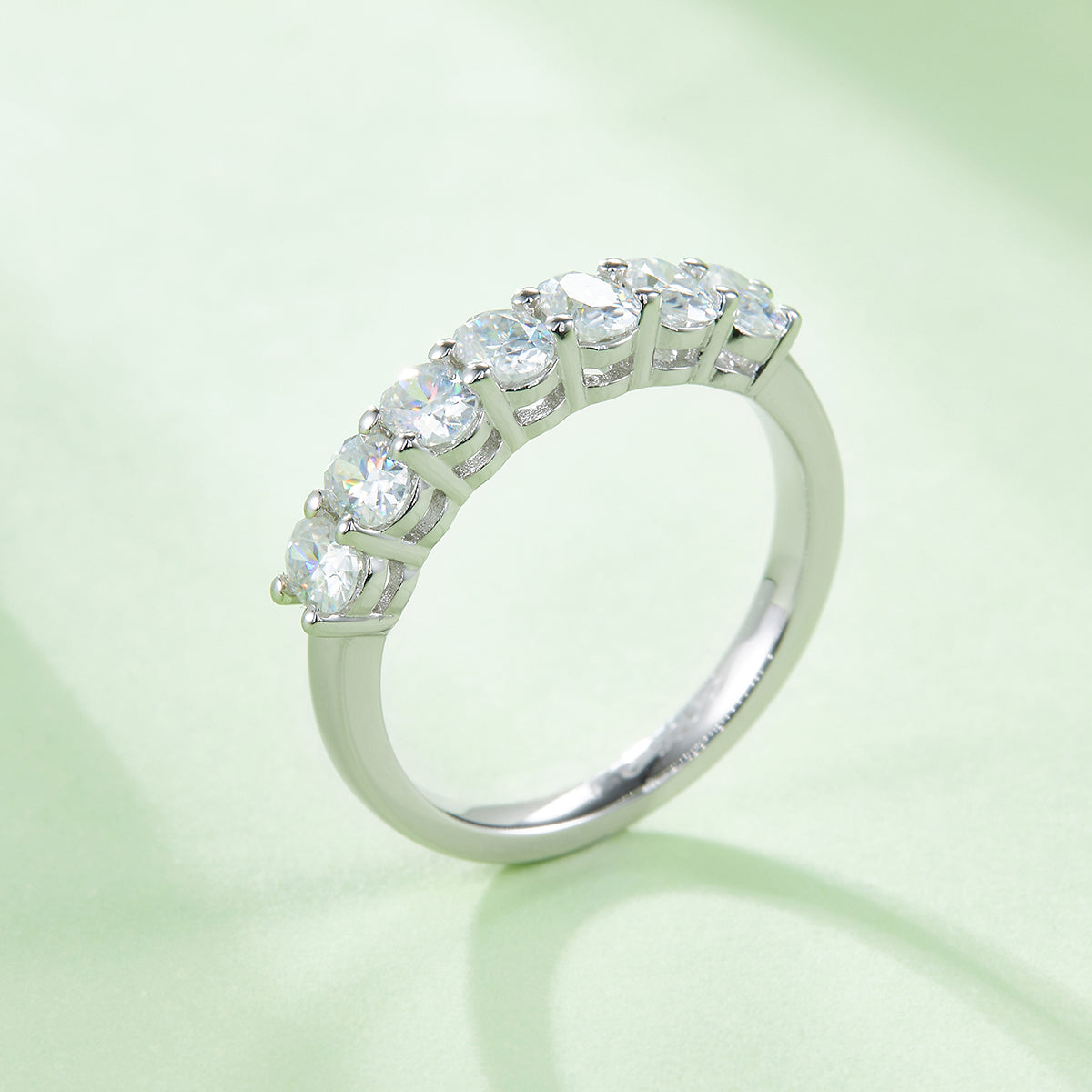 2.1 CT D Color Oval Cut Moissanite Eternity Band in White Gold Plated Sterling Silver#5