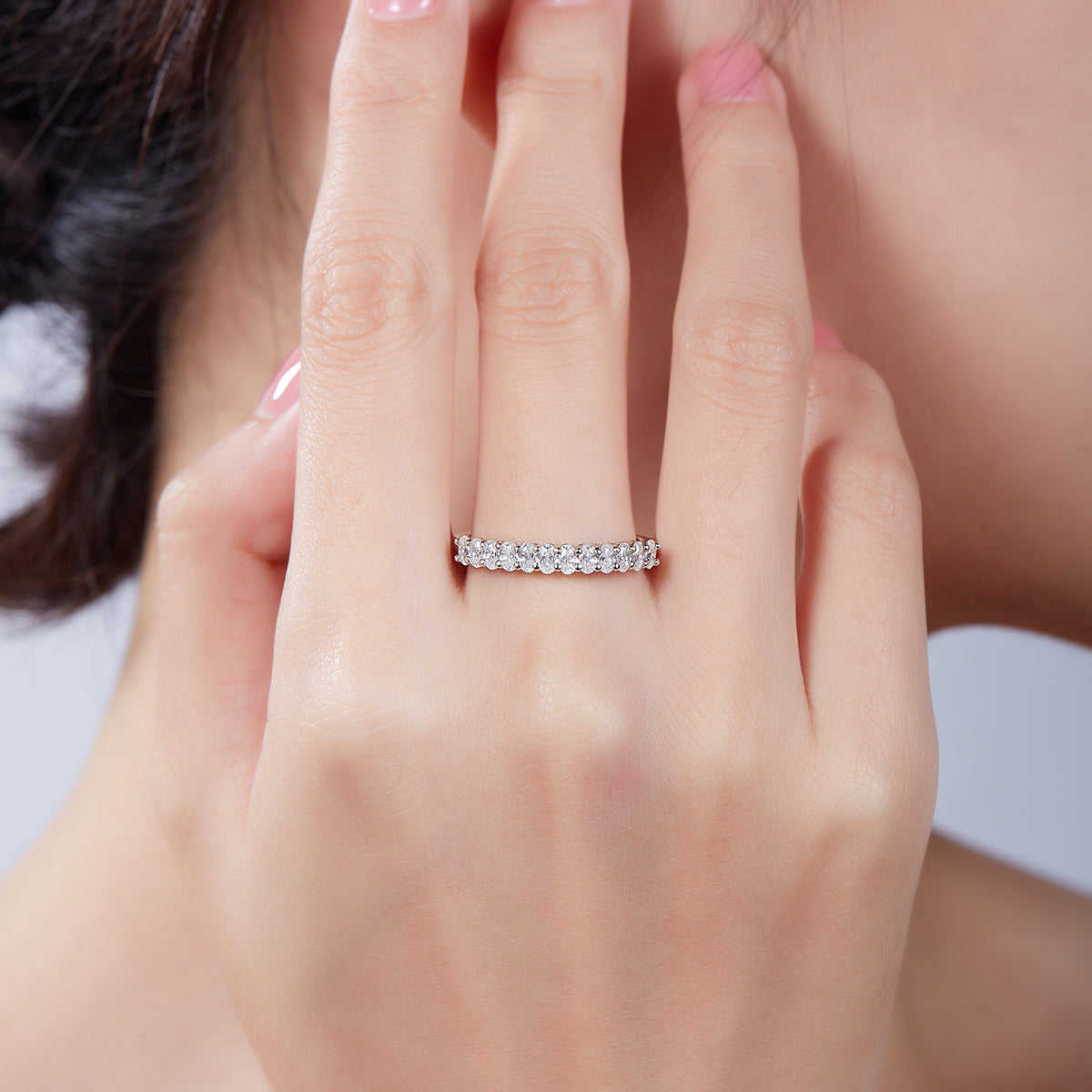 1.0 CT D Color Oval Cut Moissanite Custom Eternity Band in White Gold Plated Sterling Silver#7