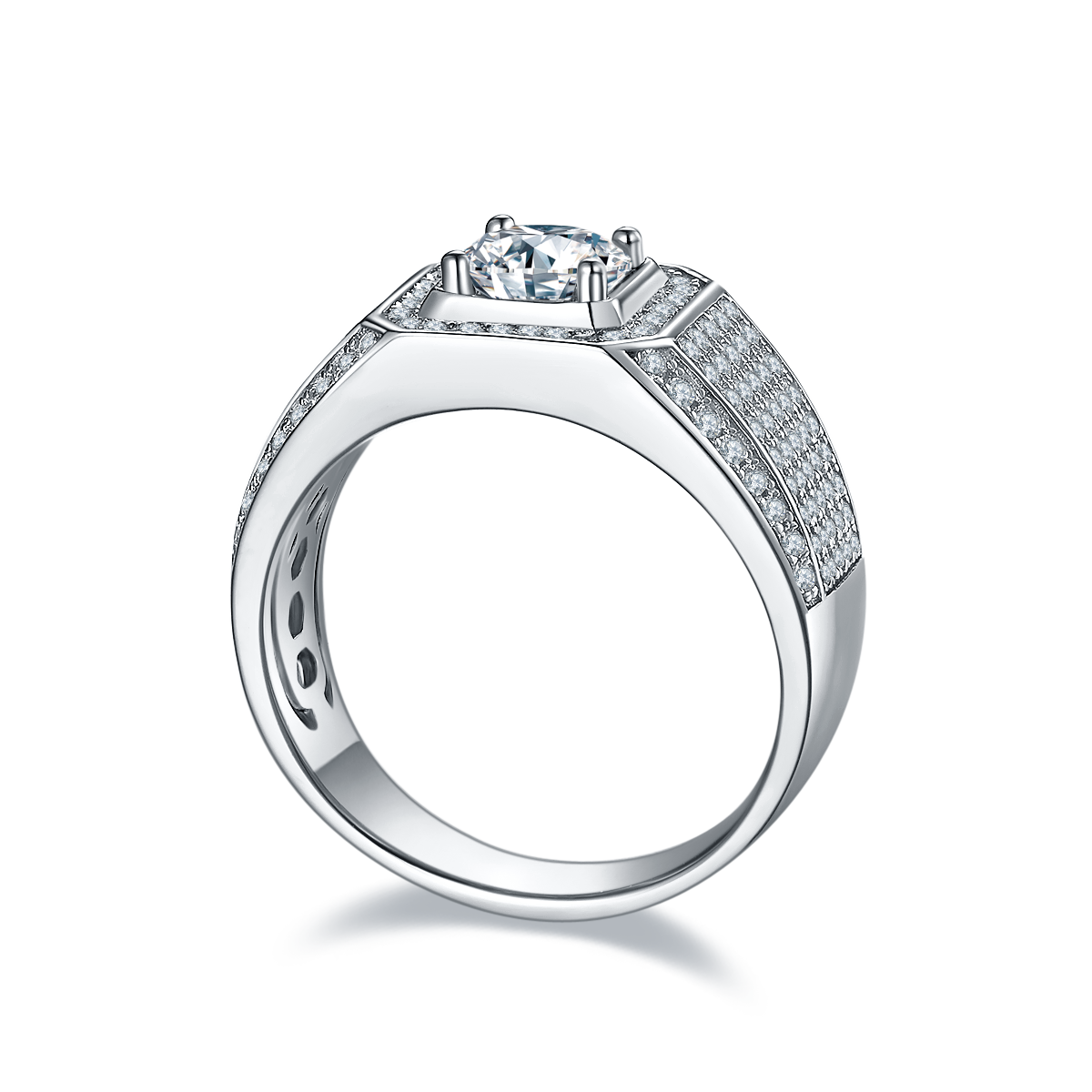 1.0 CT D Color Moissanite Classic Men's Band in White Gold Plated Sterling Silver#6