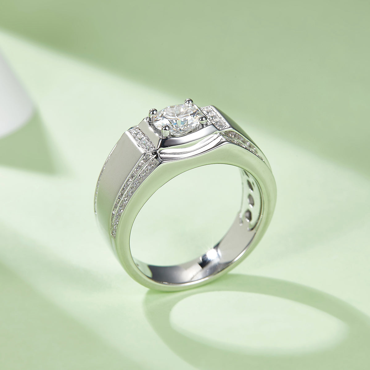 1.0 CT D Color Moissanite Rockstar Men's Band in White Gold Plated Sterling Silver#3