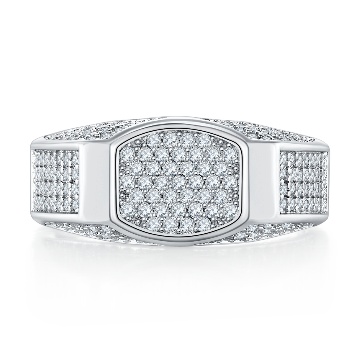 0.95 CT D Color Moissanite Melee Halo Men's Band in White Gold Plated Sterling Silver#2