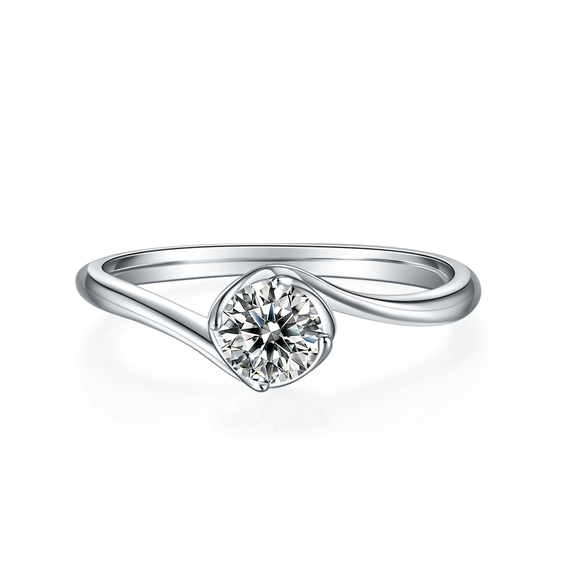 0.5 CT D Color Moissanite Flower Bud Twisted Shank Ring in White Gold Plated Sterling Silver#5