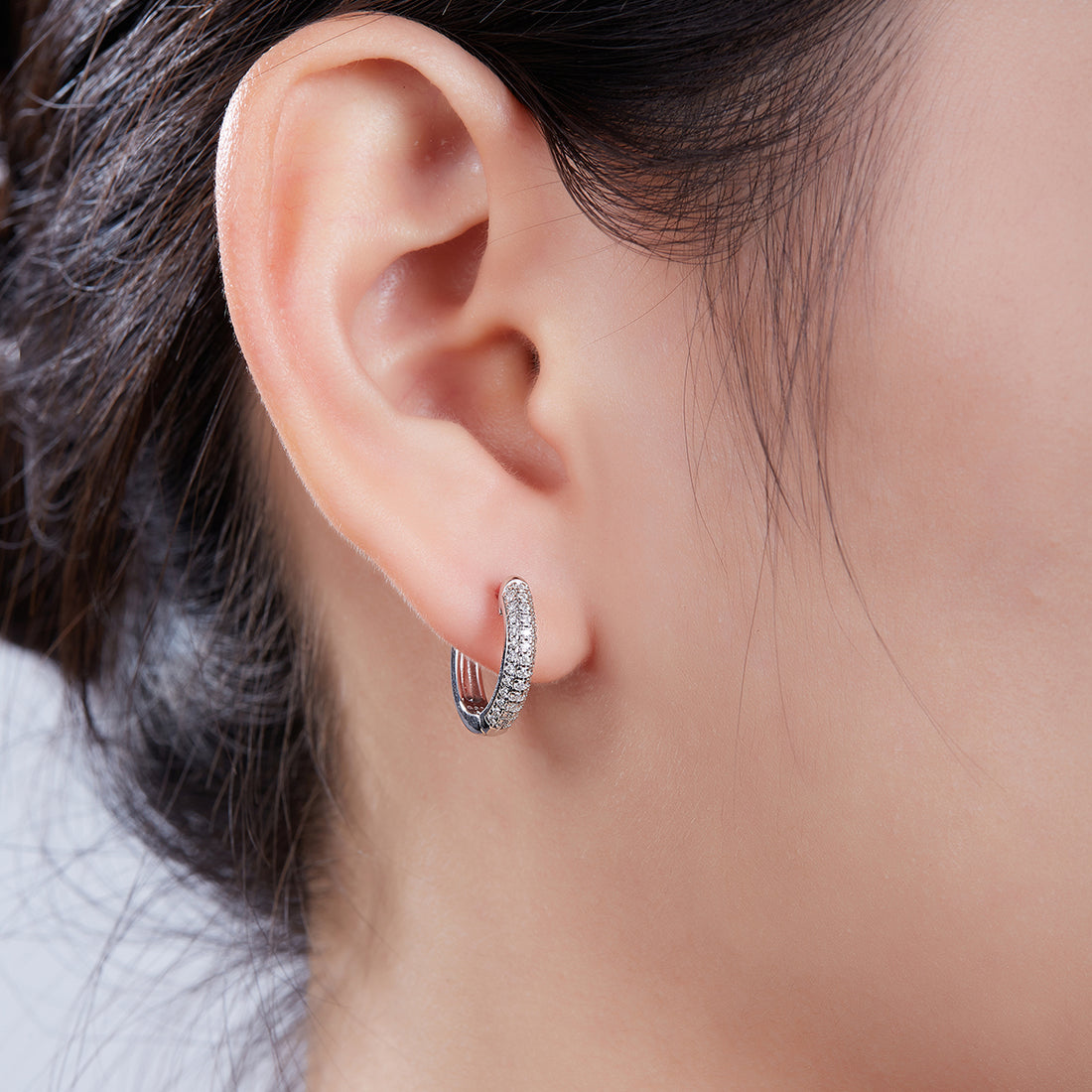 0.37 CT D Color Moissanite Melee 3-Row Half Hoop Earrings in Sterling Silver#0