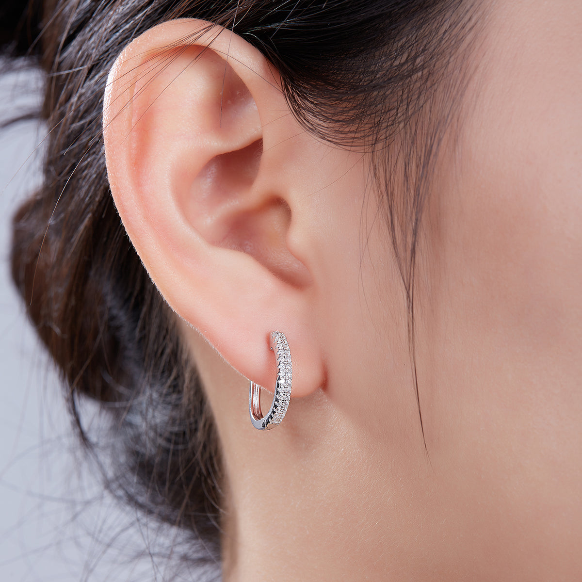 0.28 CT D Color Moissanite Melee Double Row Half Hoop Earrings in Sterling Silver#10