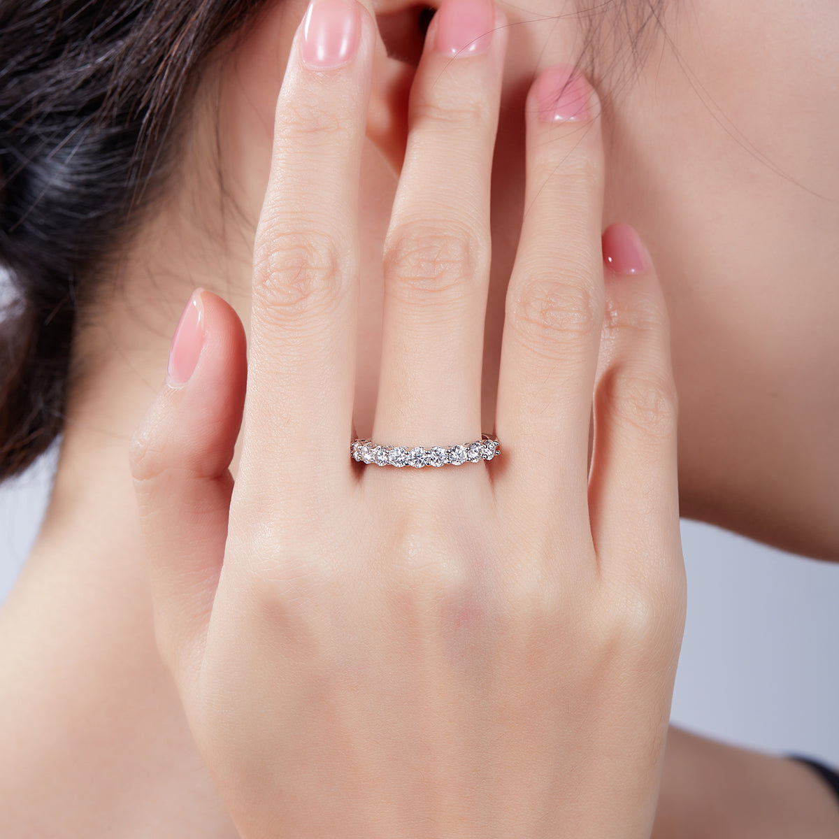 1.0 CT D Color Round Cut Moissanite Custom Eternity Band in White Gold Plated Sterling Silver#7