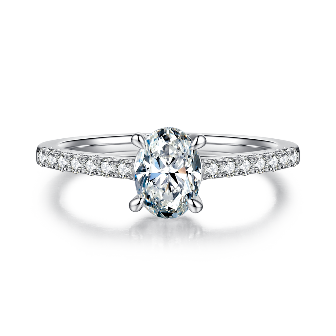 1.0 CT D Color Oval Cut Moissanite Pave Custom Ring in White Gold Plated Sterling Silver#5