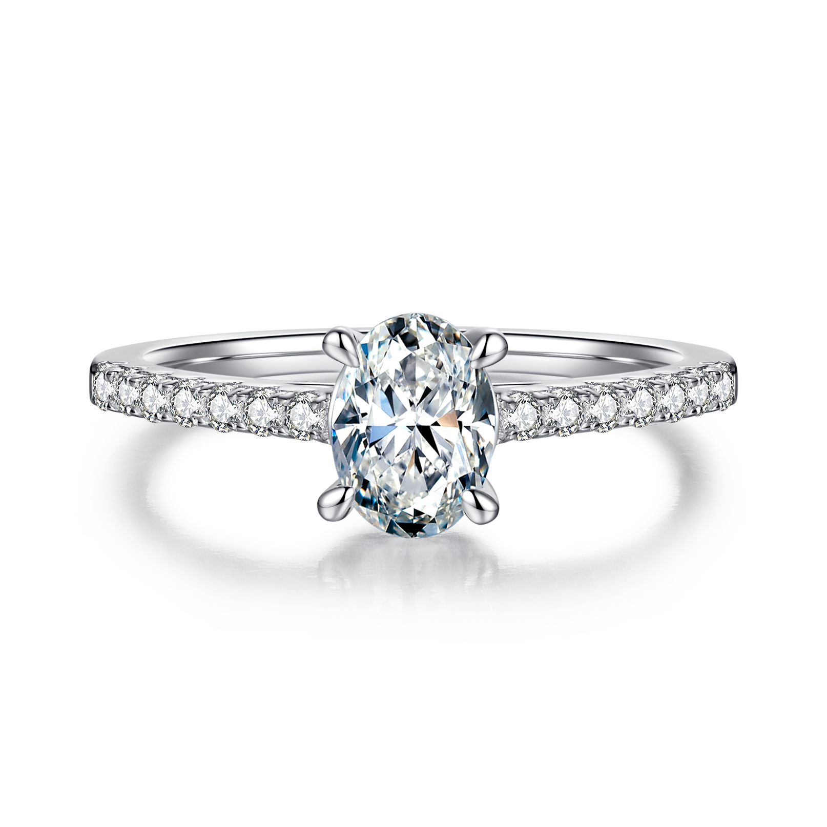 1.0 CT D Color Oval Cut Moissanite Pave Custom Ring in White Gold Plated Sterling Silver#5