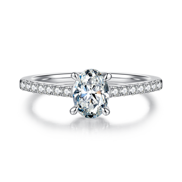 1.0 CT D Color Oval Cut Moissanite Pave Custom Ring in White Gold Plated Sterling Silver#5