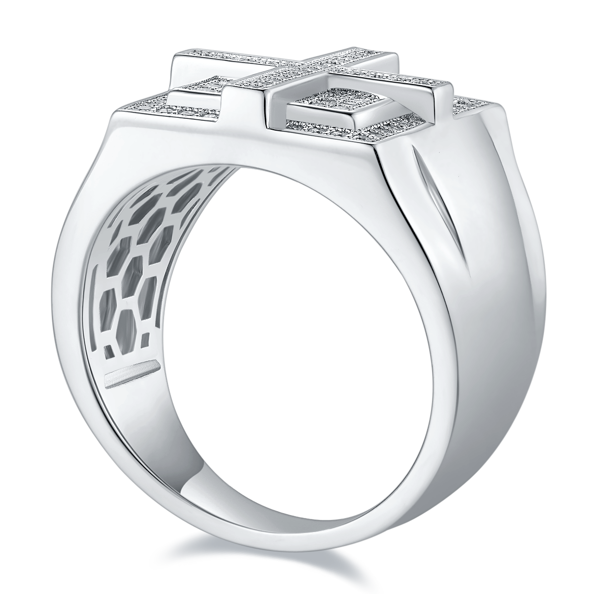 0.53 CT D Color Moissanite Melee Halo Men's Band in White Gold Plated Sterling Silver#2