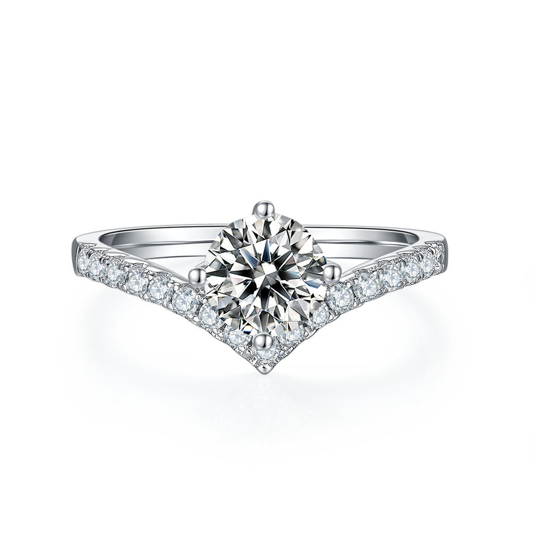 1.0 CT D Color Moissanite V-Shaped Eternity Band in White Gold Plated Sterling Silver#2