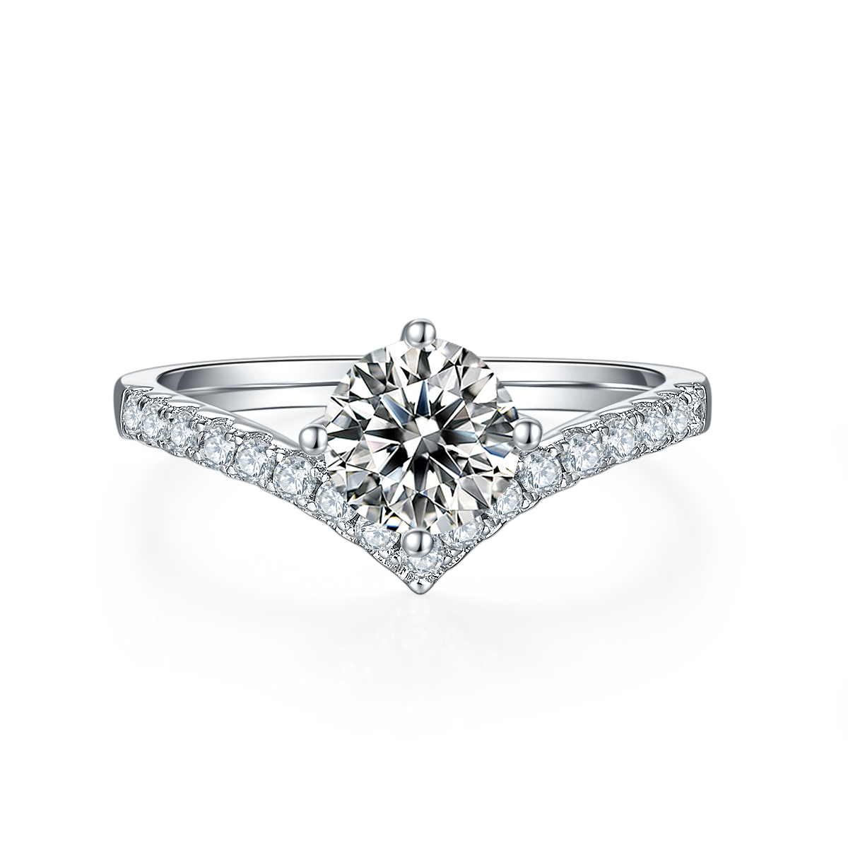 1.0 CT D Color Moissanite V-Shaped Eternity Band in White Gold Plated Sterling Silver#2