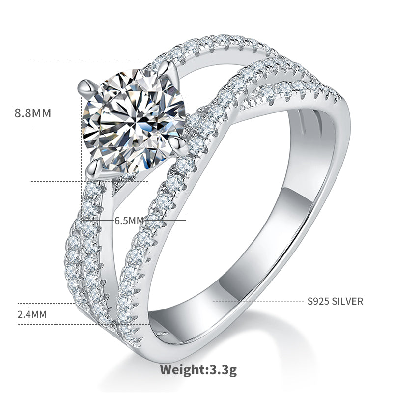 1.0 CT D Color Moissanite Past Present Future Ring in White Gold Plated Sterling Silver#4
