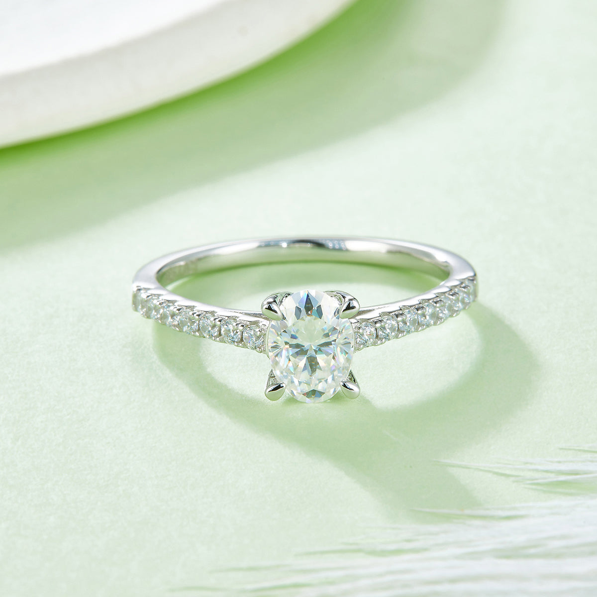 1.0 CT D Color Oval Cut Moissanite Pave Custom Ring in White Gold Plated Sterling Silver#4