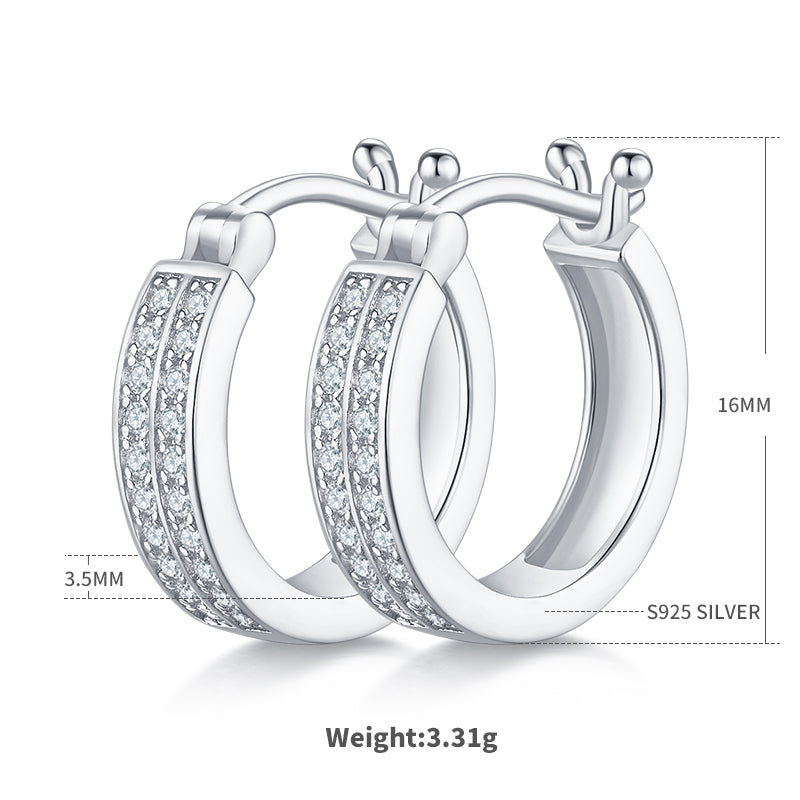 0.24 CT D Color Moissanite Melee Double Row Half Hoop Earrings in Sterling Silver#3
