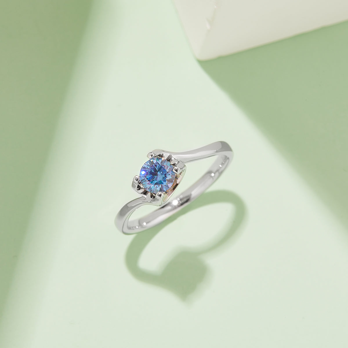 0.5 CT D Color Moissanite Peg Head Twisted Shank Ring in White Gold Plated Sterling Silver#10