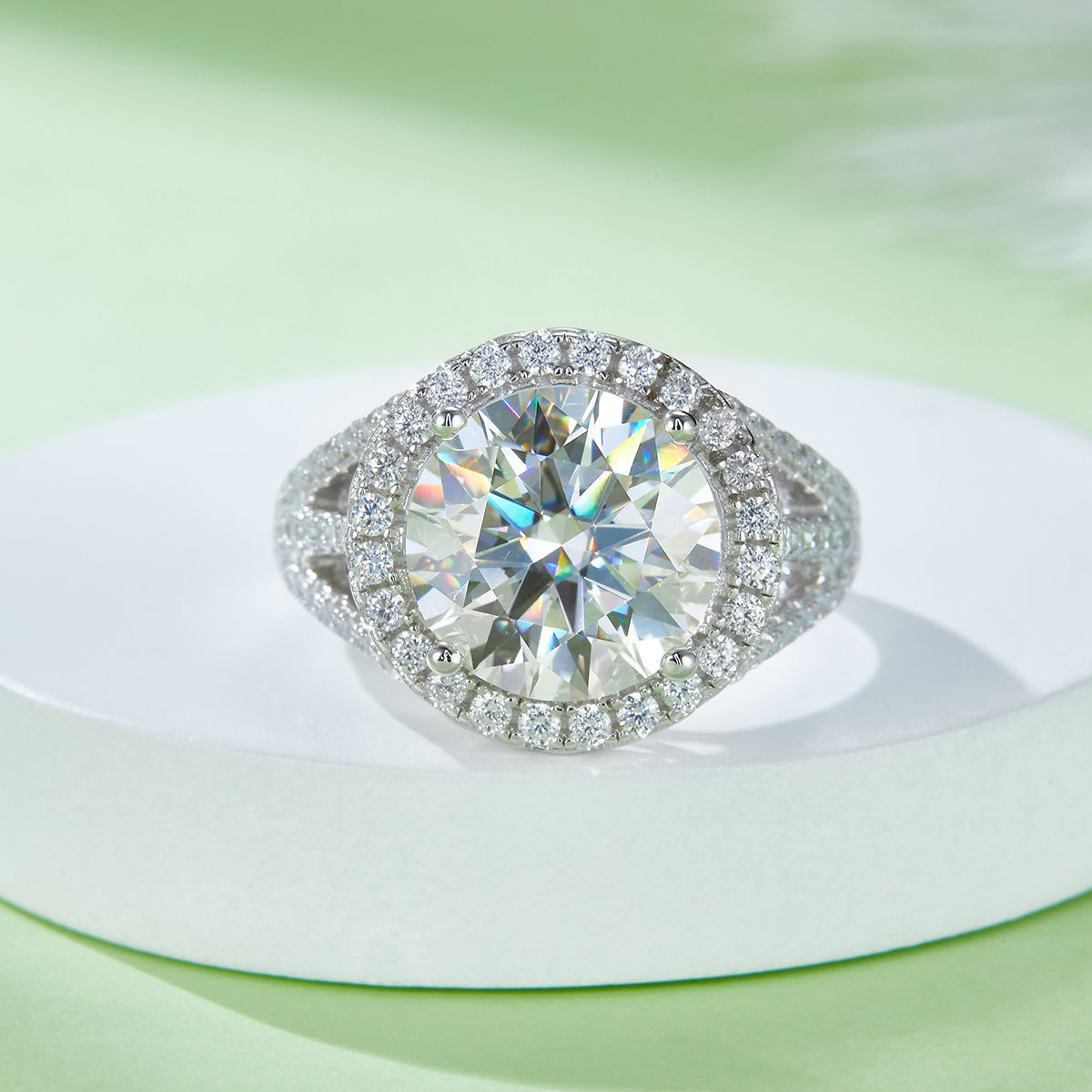 5.0 CT D Color Bezel Set Moissanite Classic Ring in White Gold Plated Sterling Silver#7