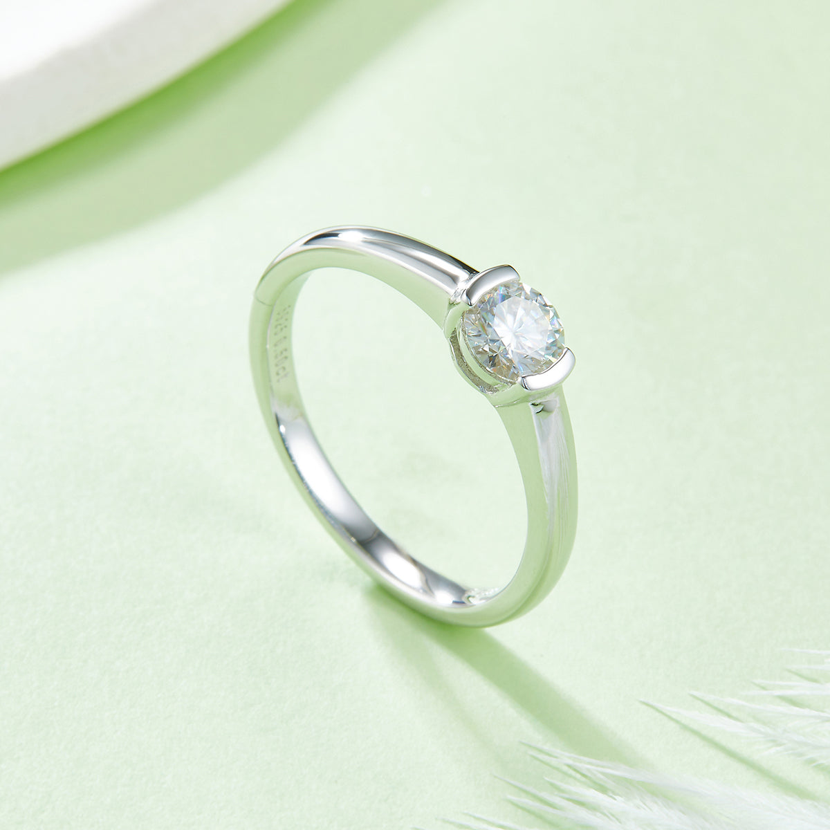 0.5 CT D Color Round Cut Moissanite Minimalist Ring in White Gold Plated Sterling Silver#5