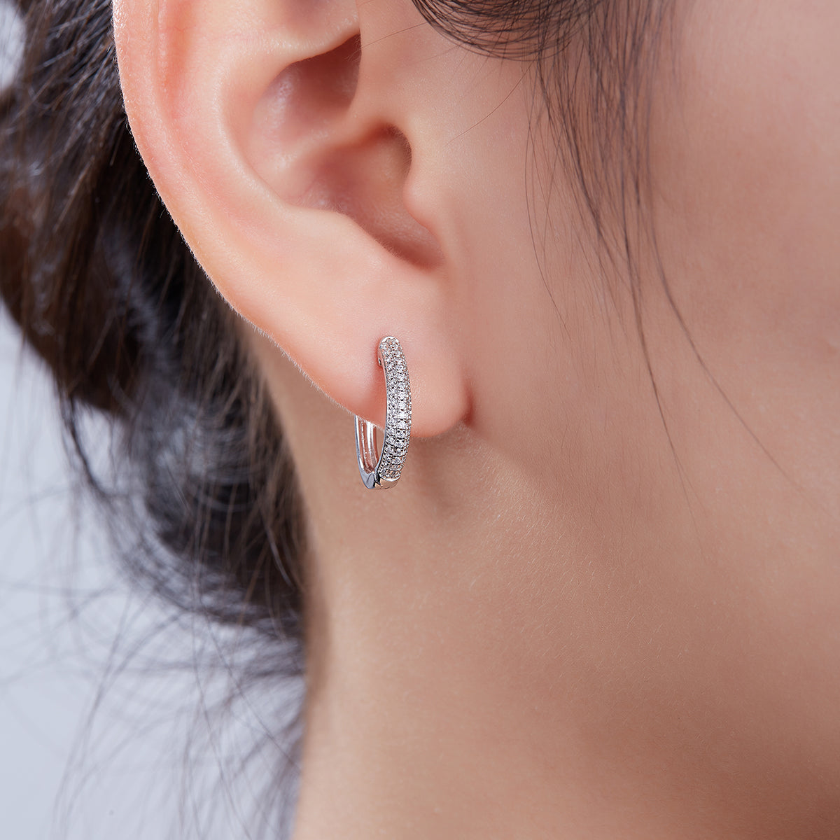 0.3 CT D Color Moissanite Melee 3-Row Half Hoop Earrings in Sterling Silver#10