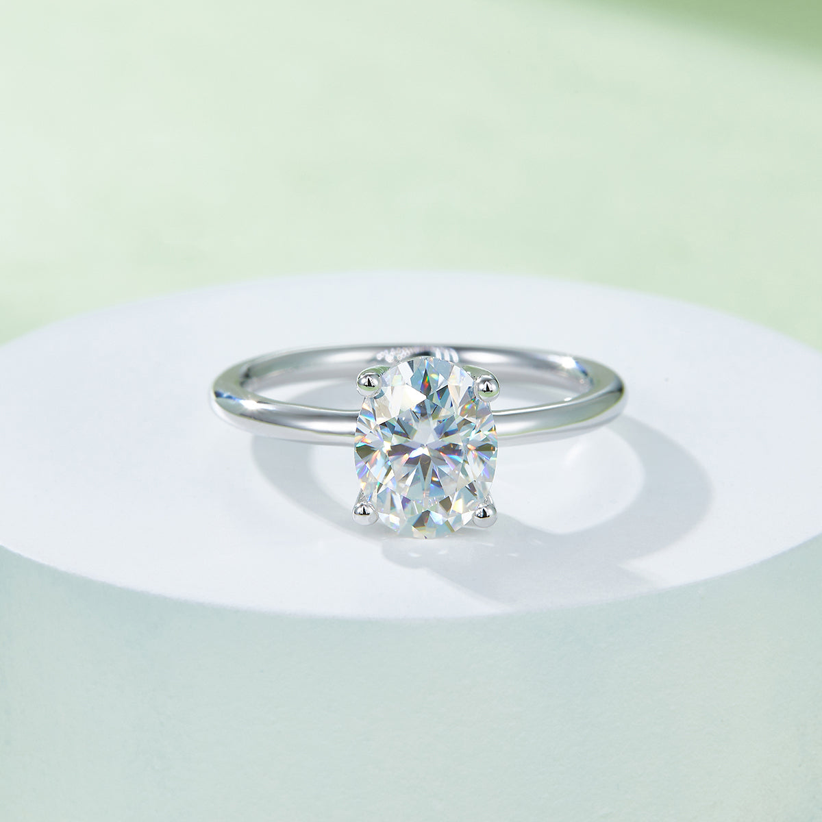 2.0 CT D Color Oval Cut Moissanite Classic Ring in White Gold Plated Sterling Silver#4