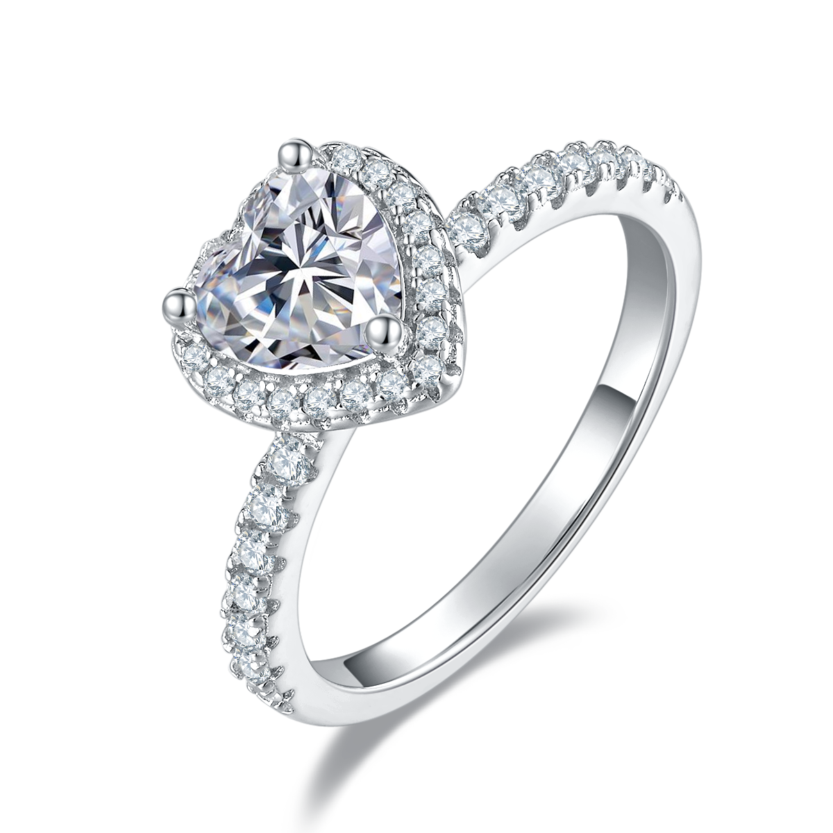 1.0 CT D Color Heart Cut Moissanite Dainty Ring in White Gold Plated Sterling Silver#6