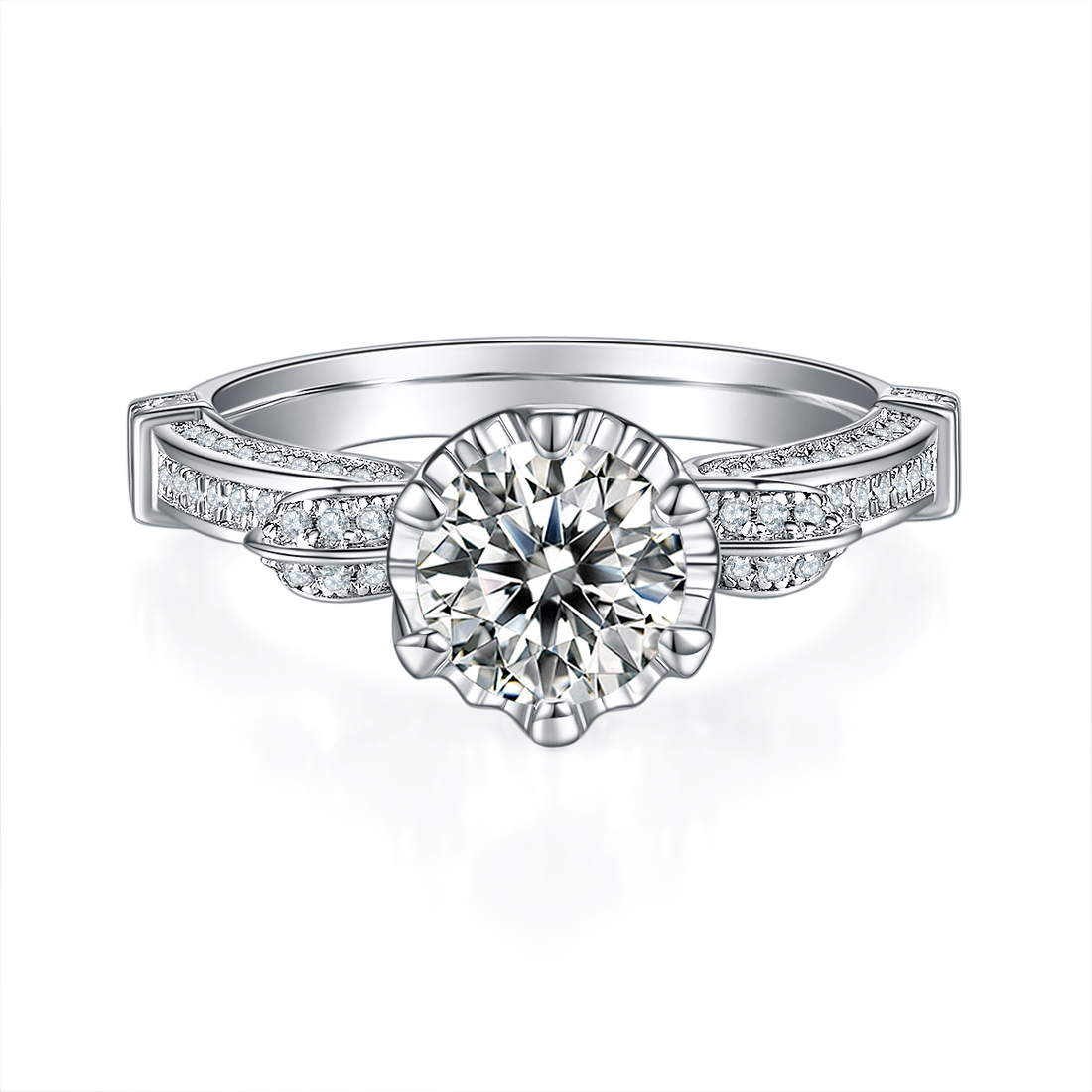 1.0 CT D Color Moissanite Swan Lake Custom Ring in White Gold Plated Sterling Silver#5